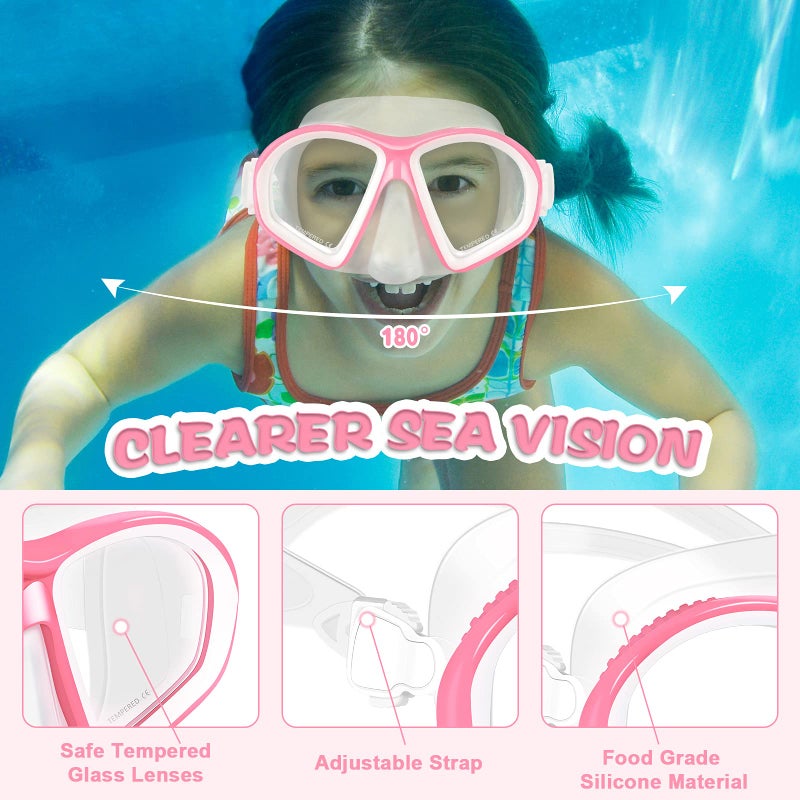 Supertrip Kids Swim Goggles with Nose Cover for Ages 6-14, Tempered Glass Fabric Strap Swimming Snorkel Mask for Pool Beach - Image 2